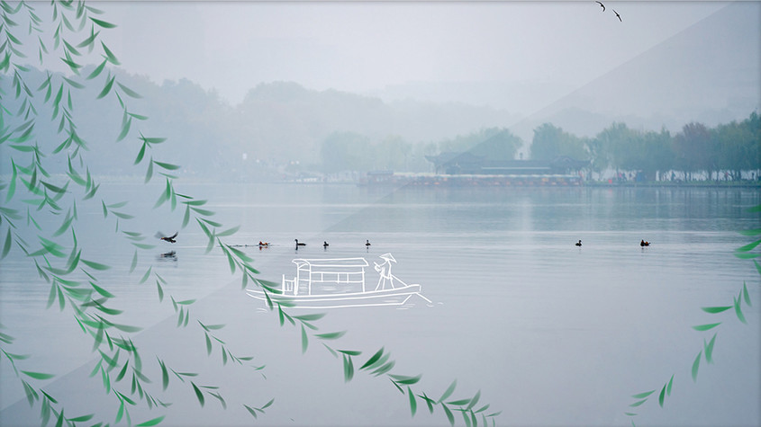 杭州西湖晨雾烟雨江南创意摄影插画GIF图片
