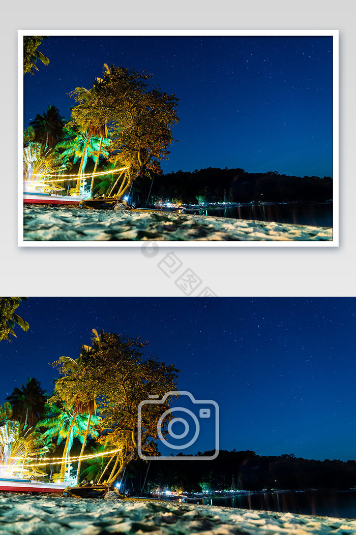 东南亚海边港口星空夜景摄影图图片