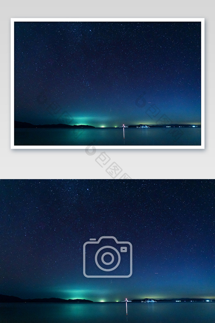 海边海岸线星空极光色彩摄影图