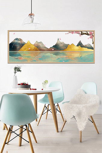 新中式抽象意境质感山水风景桃花装饰画图片