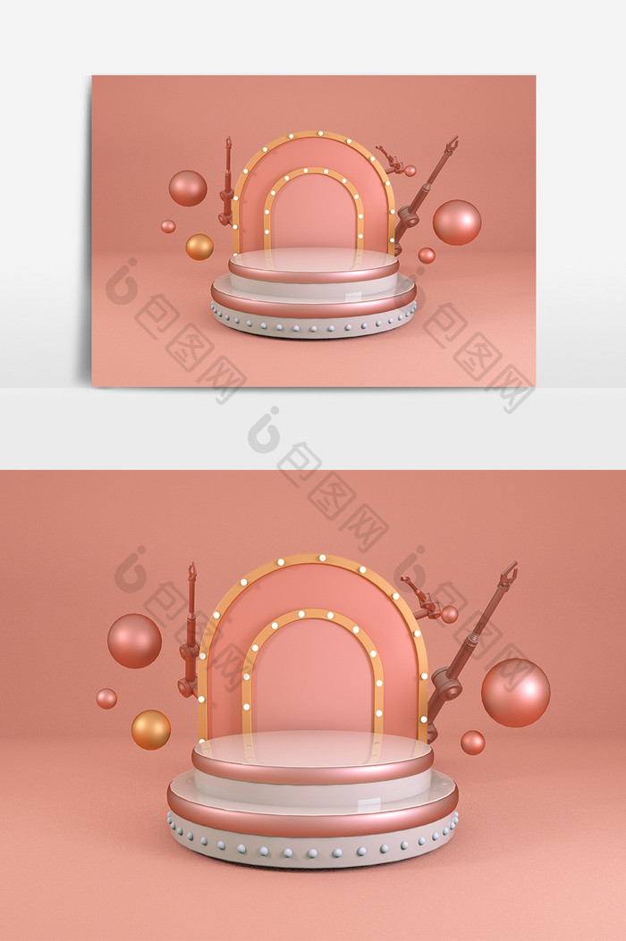 C4D珊瑚红立体电商促销展位装饰元素