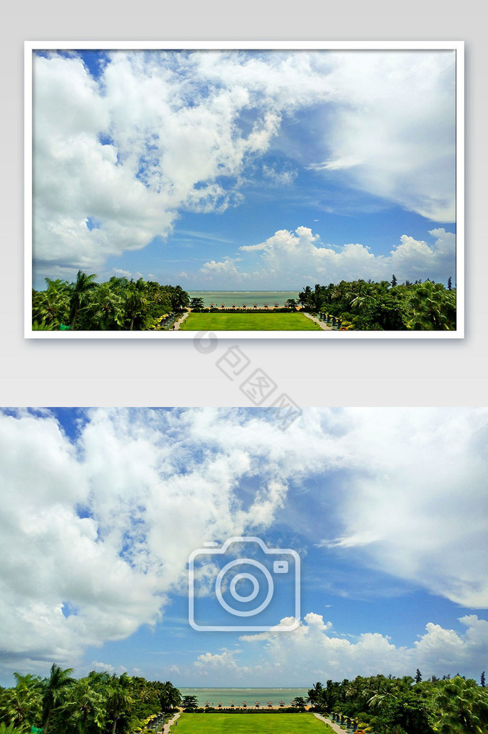蓝天白云博鳌金湾度假区摄影图图片