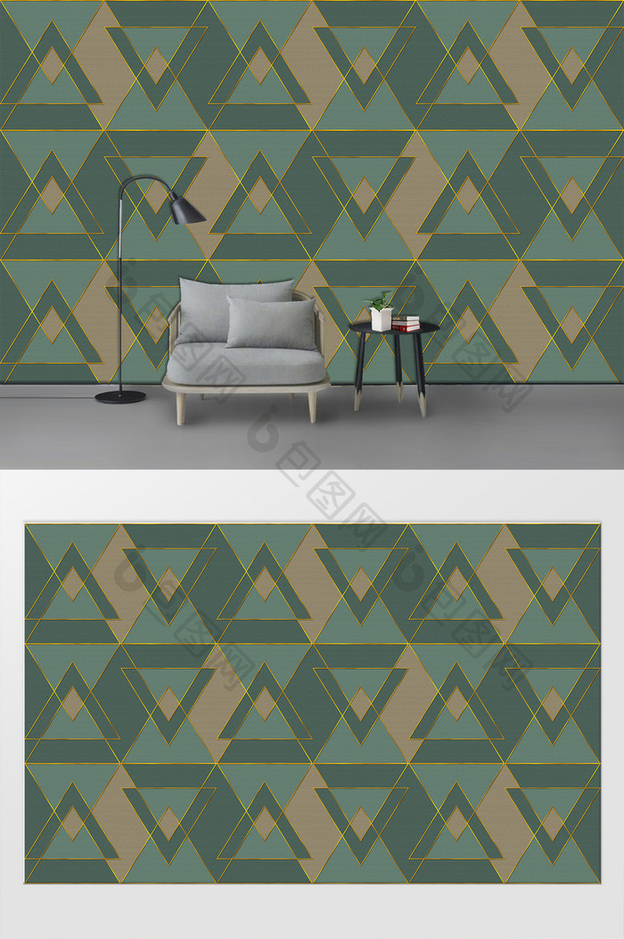 北欧简约几何抽象线条客厅背景墙