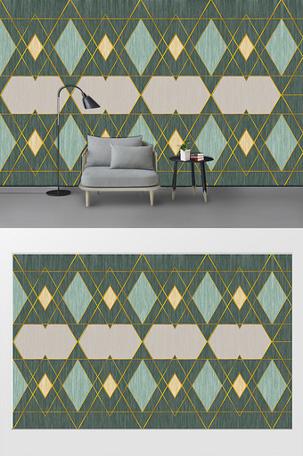 北欧简约木纹几何图形客厅背景墙图片