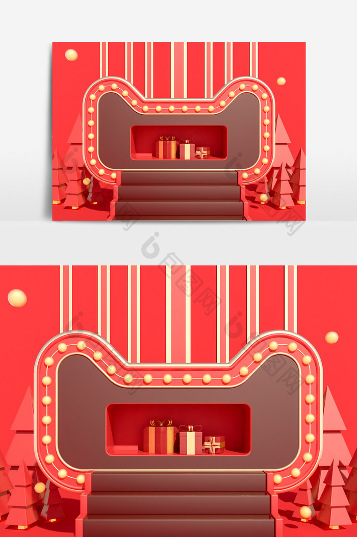 C4D红色天猫头电商场景模型（标准渲染）