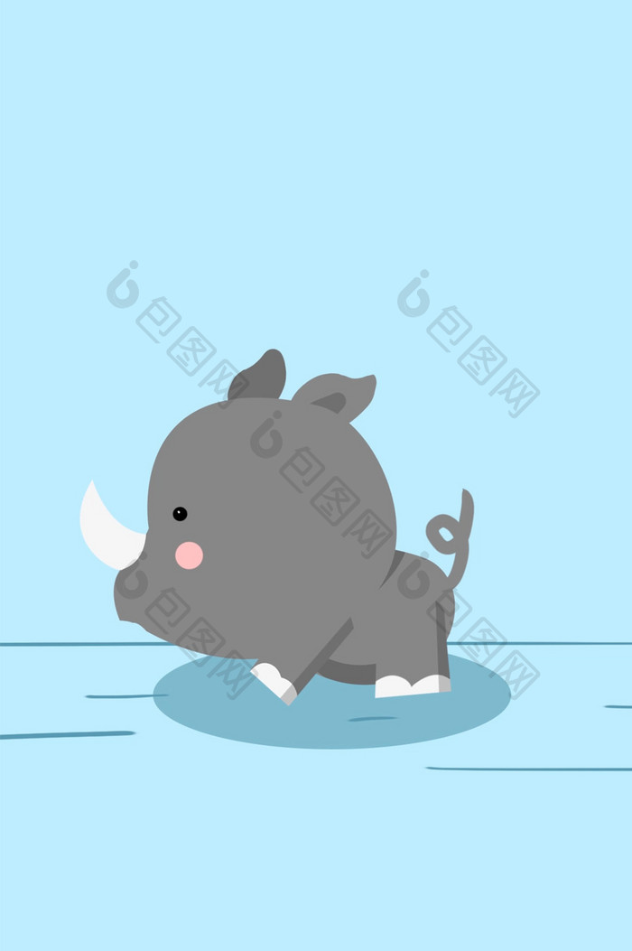 蓝色卡通动物可爱q版犀牛奔跑GIF动态