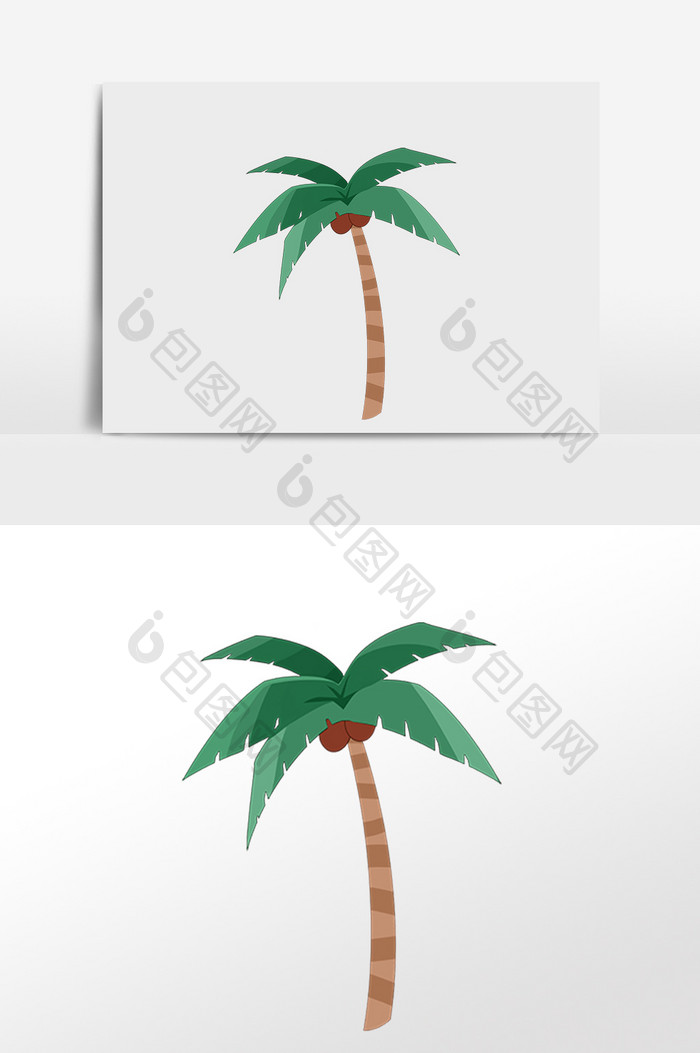 手绘夏日海滩旅游椰树插画