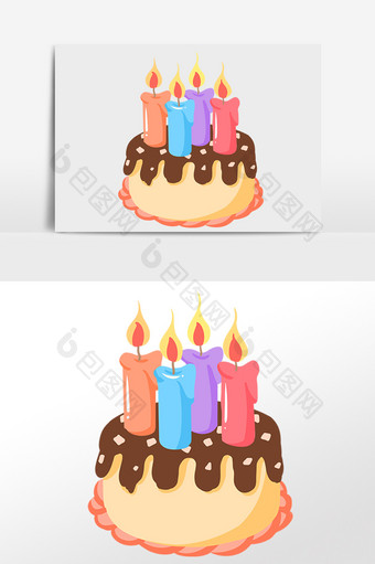 手绘庆祝生日甜点奶油蛋糕插画图片