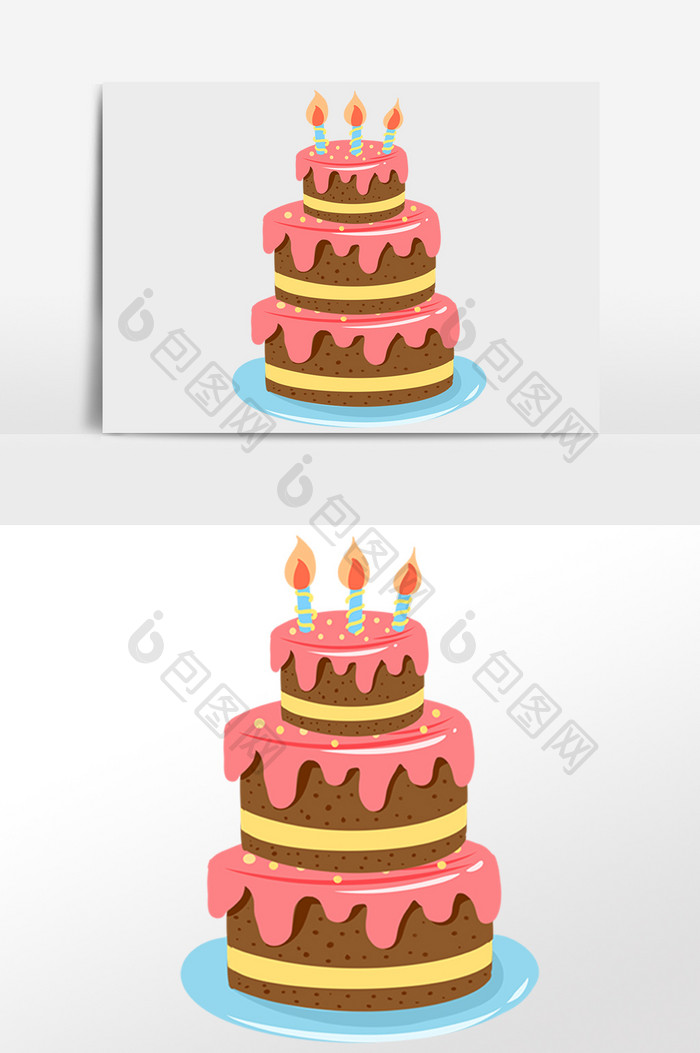 手绘庆祝生日甜点三层蛋糕插画