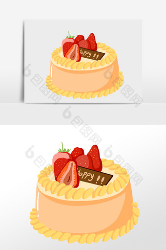 手绘庆祝生日甜点草莓蛋糕插画图片
