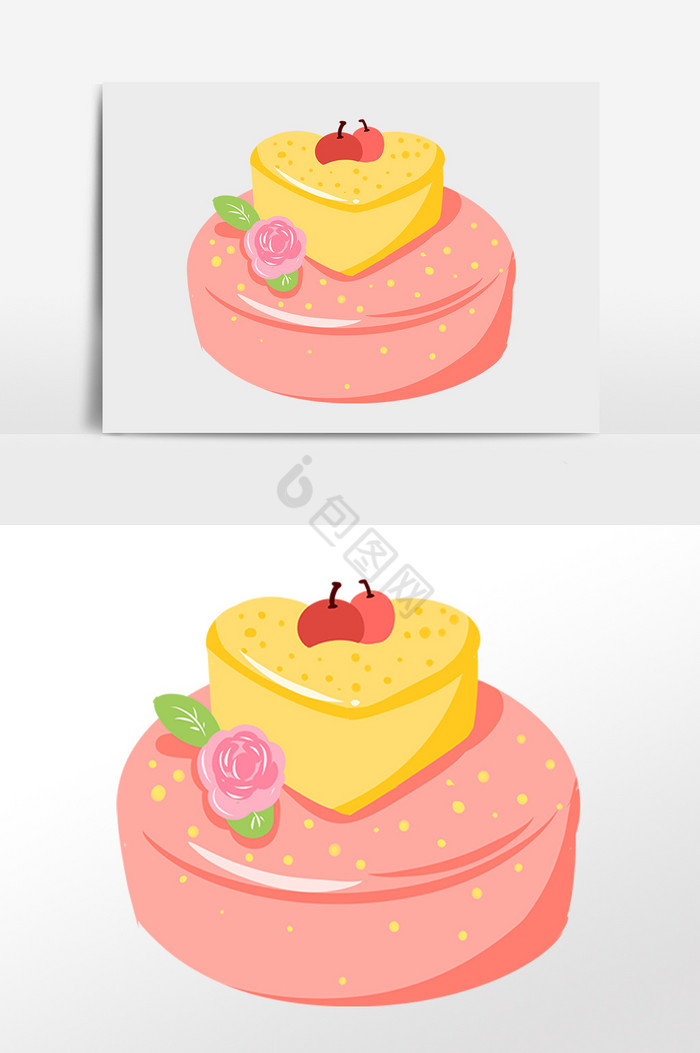 庆祝生日爱心水果蛋糕插画图片
