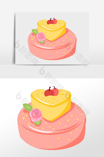 手绘庆祝生日爱心水果蛋糕插画图片