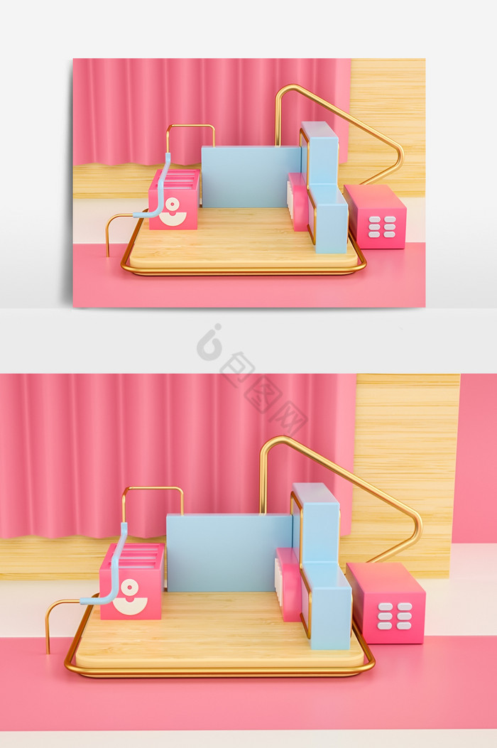 C4D粉色木纹电商小场景模型OC渲染图片