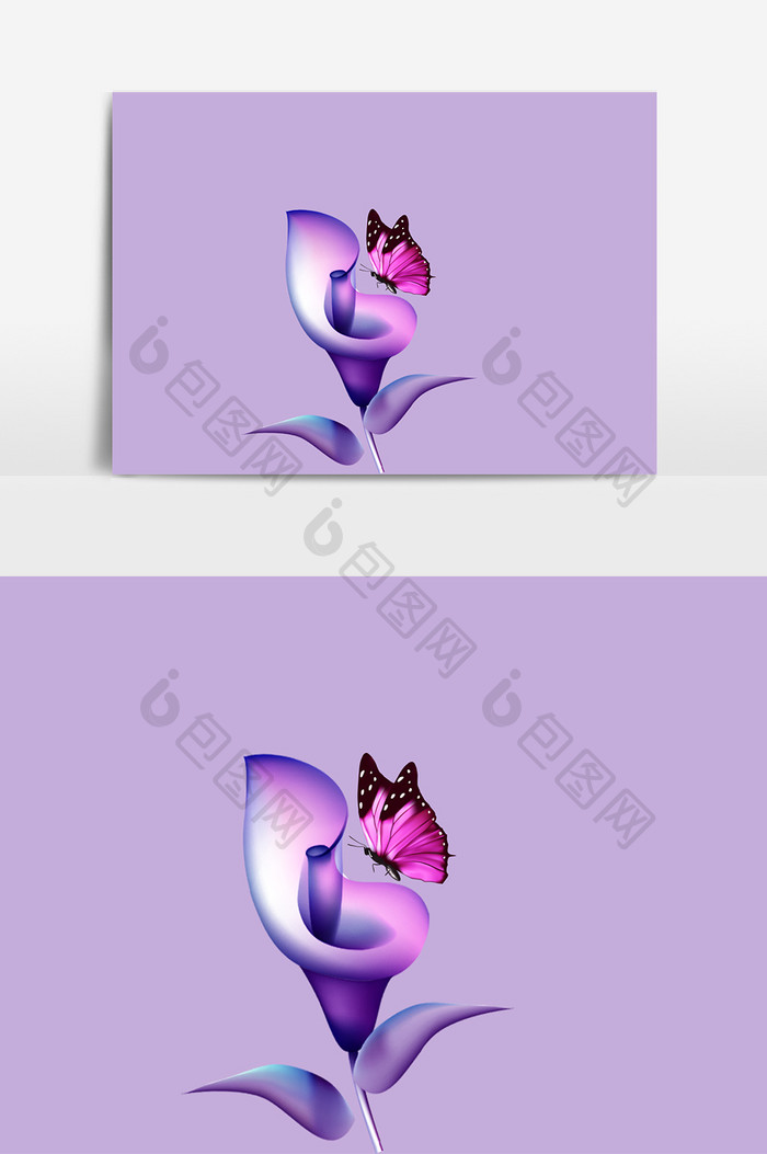 紫色大气花朵蝴蝶元素