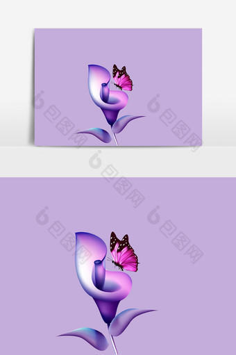 紫色大气花朵蝴蝶元素图片