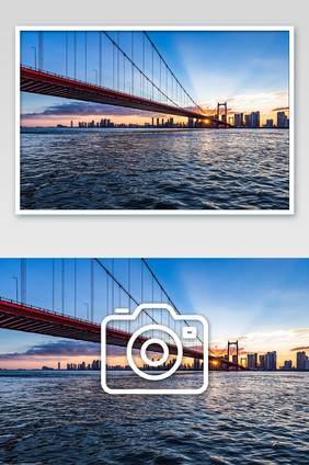 日落下的武汉鹦鹉洲长江大桥