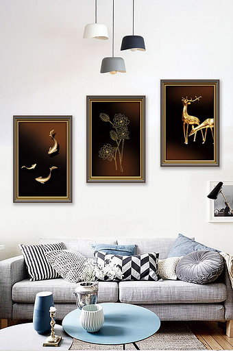 简欧高端立体动物麋鹿鱼群客厅晶瓷装饰画图片