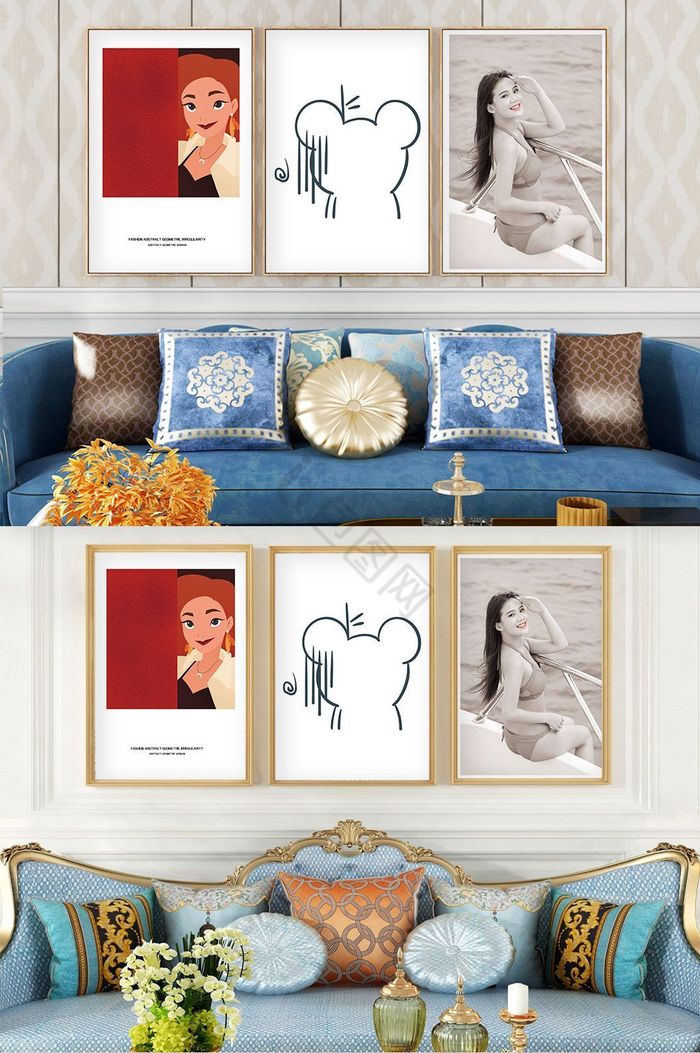 简欧抽象美女客厅卧室酒店装饰画图片
