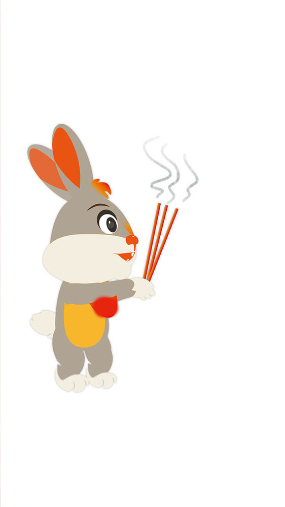 白色卡通兔子烧香gif插画