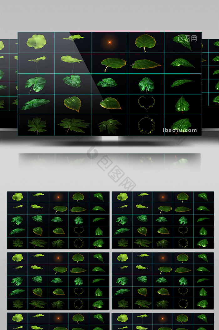 68组绿色植物叶子3D动态元素带通道