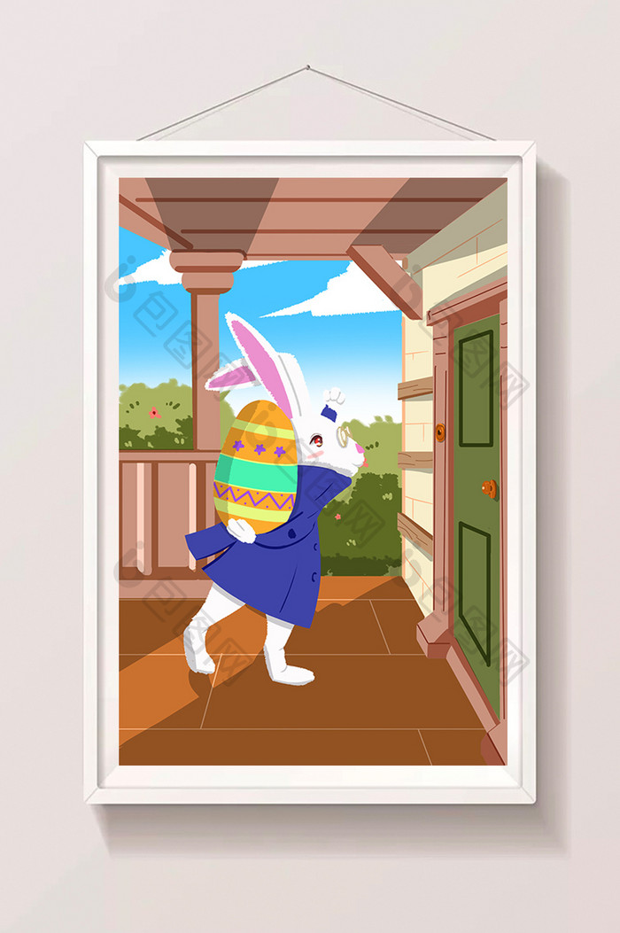 卡通扁平复活节小兔子彩蛋插画