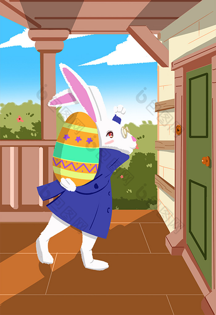 卡通扁平复活节小兔子彩蛋插画
