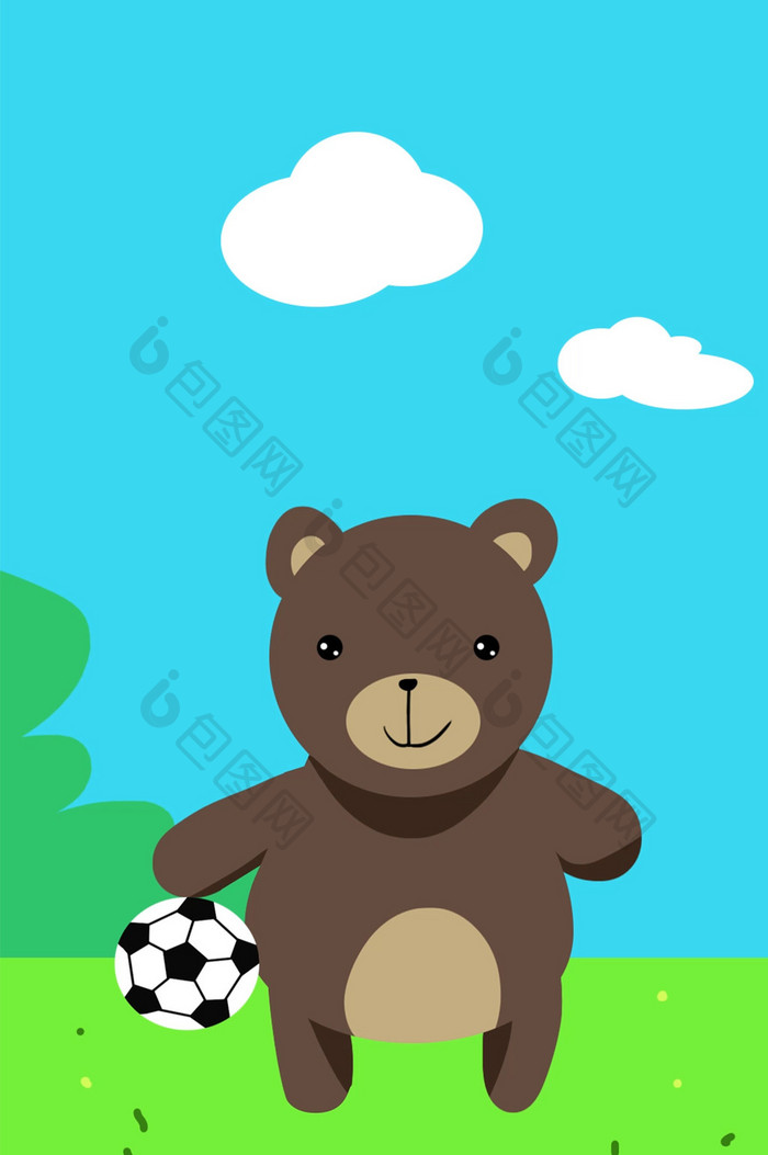 卡通小熊拍足球动画GIF插图