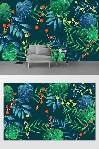 北欧简约雨林绿植沙发背景墙装饰画图片