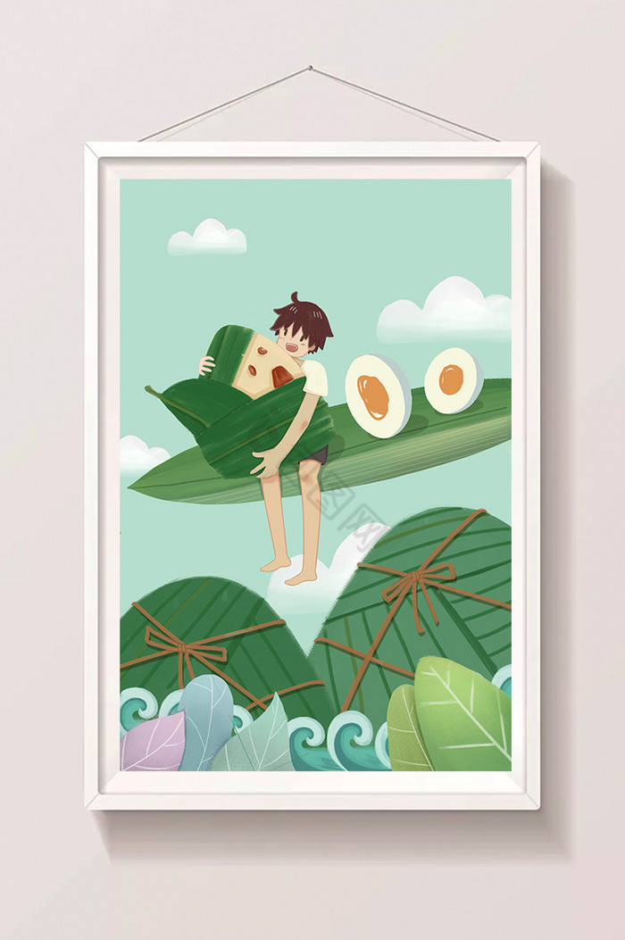 端午节包粽子咸鸭蛋插画图片