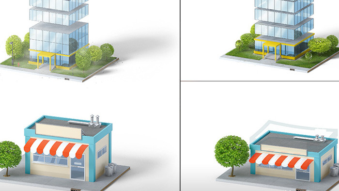 3组3D立体卡通房子超市动画元素带通道