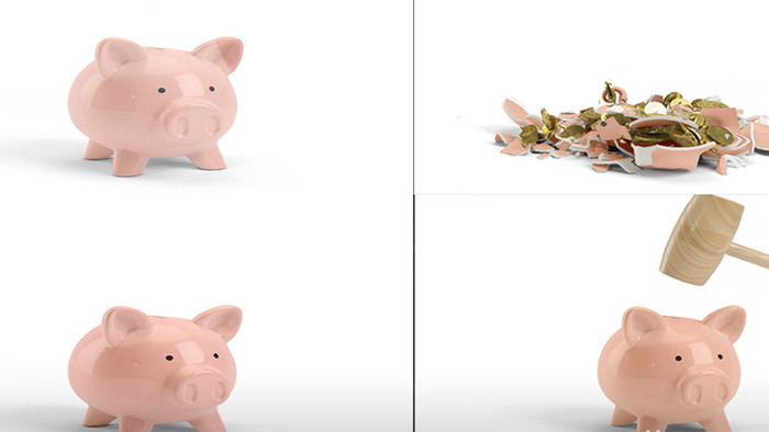 2组3D立体卡通粉红色小猪存钱罐动画元素
