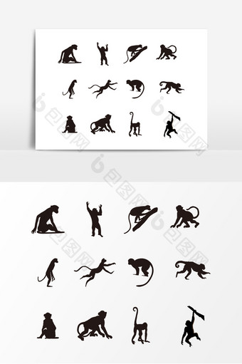 手绘猴子剪影素材图片