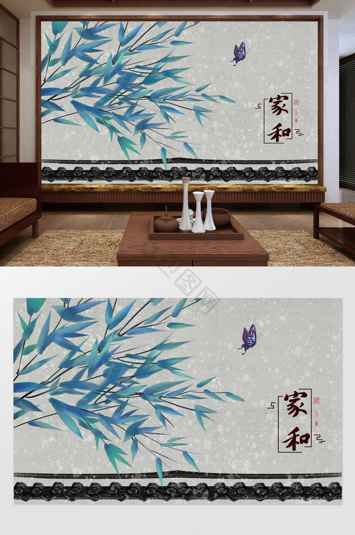 中式竹林背景墙装饰画图片