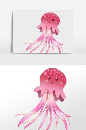 手绘夏季海洋动物粉色水母插画