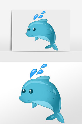 手绘夏季海洋动物蓝色海豚插画