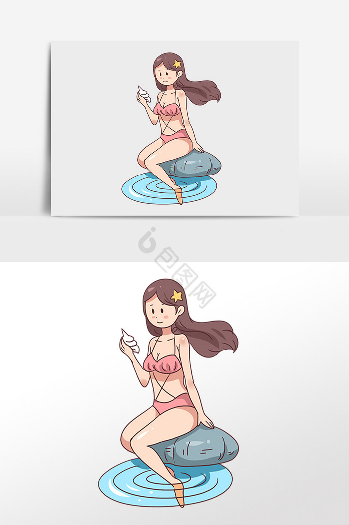 夏季海滩游泳玩耍女孩插画图片