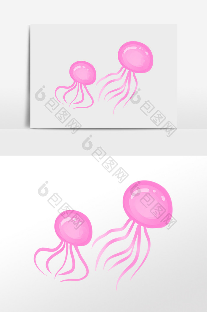 手绘海洋生物卡通粉色水母插画