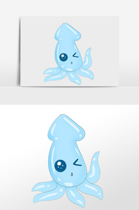 手绘海洋生物卡通蓝色鱿鱼插画
