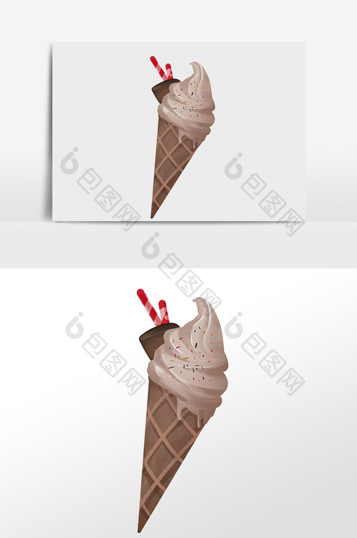 手绘夏季冷饮巧克力雪糕甜点插画