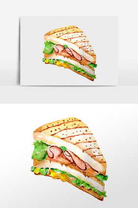 手绘美味食物早餐三明治面包插画