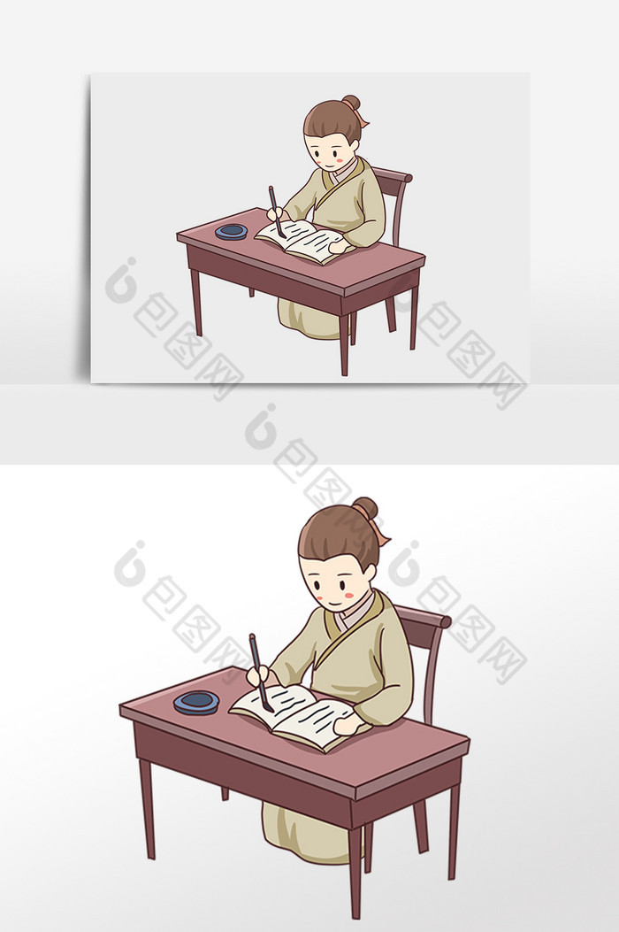 古代国学教育小书童插画图片