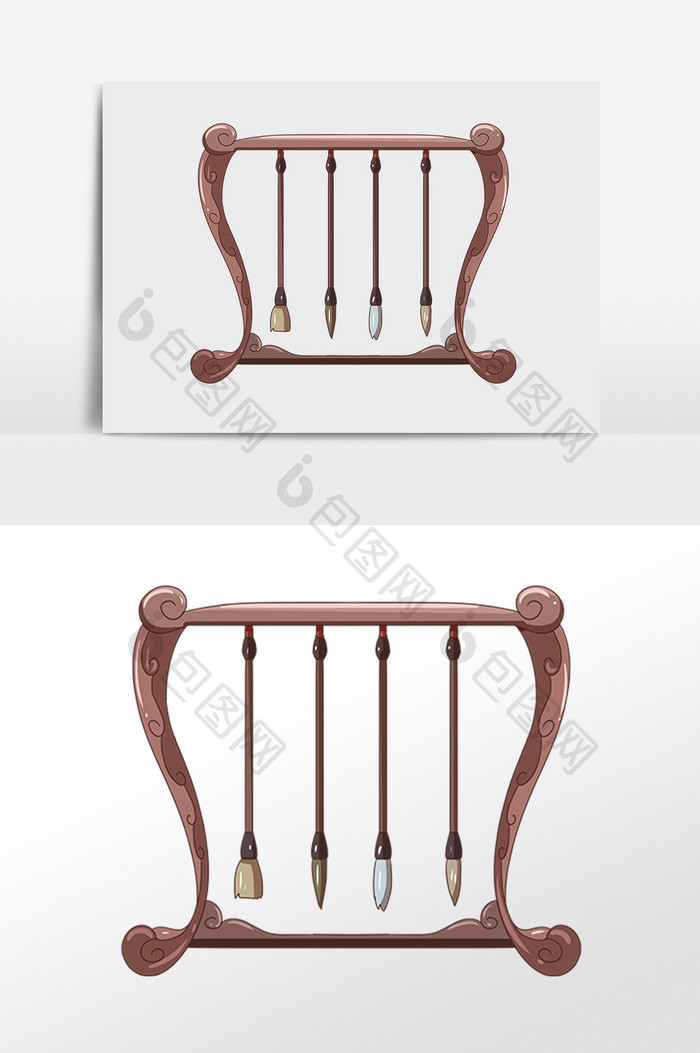 手绘古代国学教育毛笔笔架插画