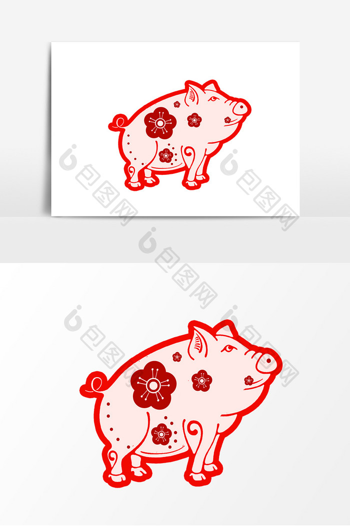 简约红色卡通手绘猪猪元素
