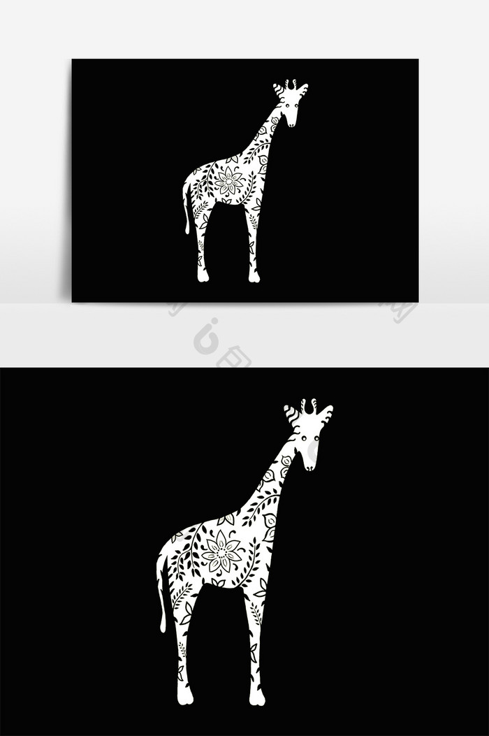 手绘剪纸风动物长颈鹿元素设计