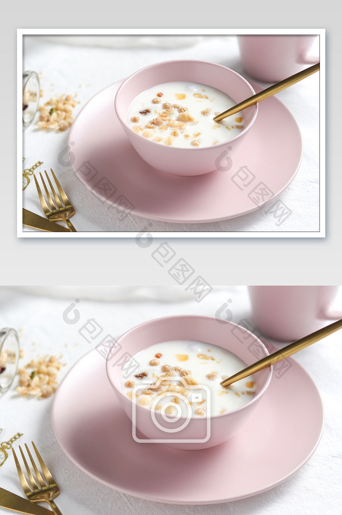 燕麦酸奶牛奶早餐下午茶甜点摄影图片