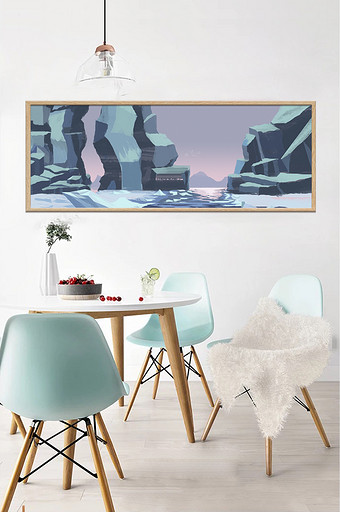 个性定制手绘冰山风景客厅装饰画图片