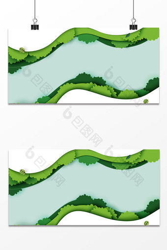 绿色清新扁平环保剪纸树林几何流体背景图片