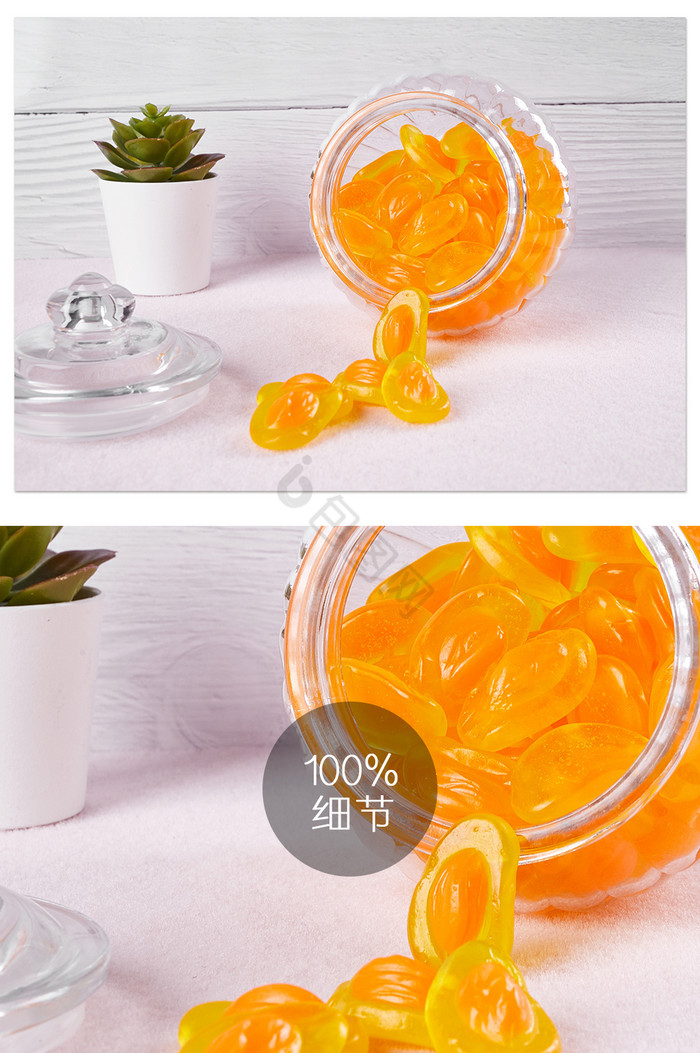 玻璃罐粉色煎鸡蛋软糖透明桌布美食摄影图片