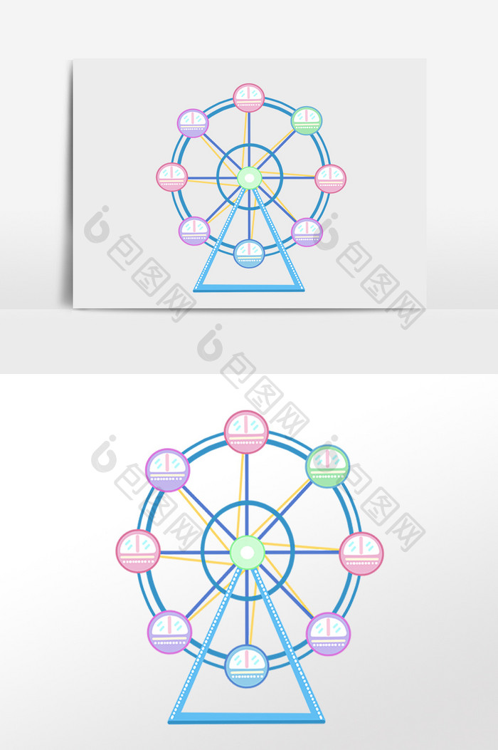 手绘儿童节玩具设施摩天轮插画