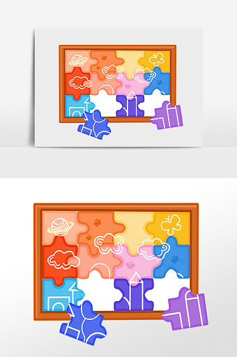 手绘儿童节玩具卡通拼图插画图片下载
